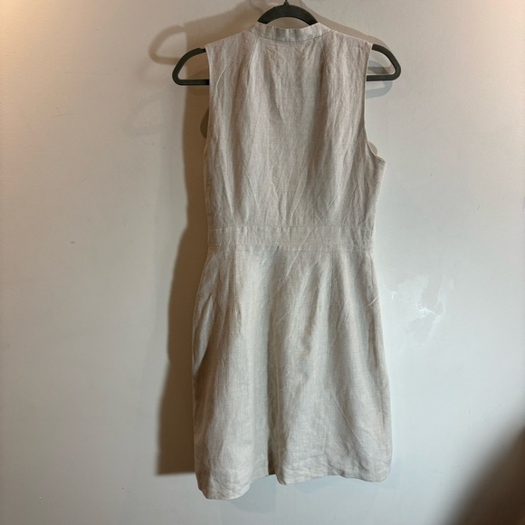 J CREW Sz 6 Dress Natural Ivory Bone Linen Sleeveless Faux Wrap V-Neck Lined - Picture 6 of 7